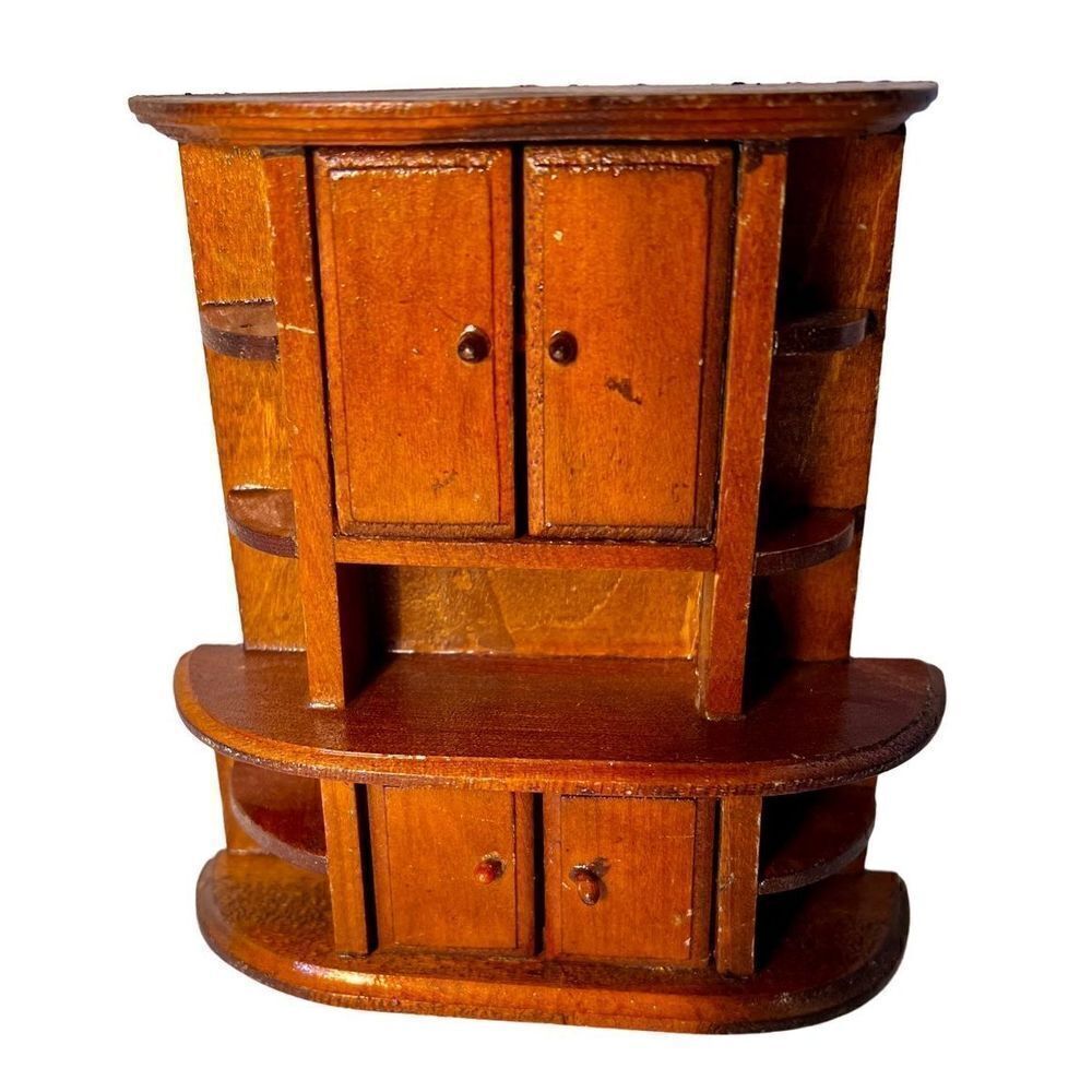 Vintage DTD Norfolk Wooden Doll Furniture -China Cabinet W Working Doors/Shelves